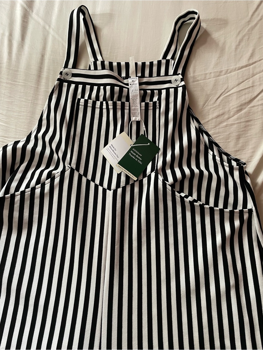 HALARA Black & White Vertical Stripe Wide-Leg Jumpsuit - Picture 4 of 6